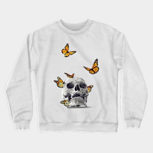 Skull with Monarch Butterflies Crewneck Sweatshirt